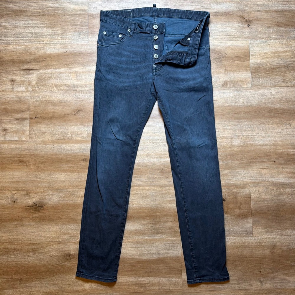 Dsquared2 Slim Jeans Mens 46 Dark Blue Stretch Denim Button Fly Made in Italy